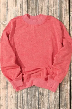 Hot Dear-Lover Drop Shoulder Crew Neck Pullover Sweatshirt Fiery Red