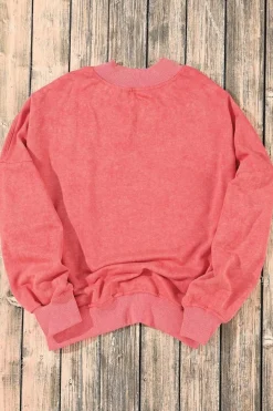 Hot Dear-Lover Drop Shoulder Crew Neck Pullover Sweatshirt Fiery Red