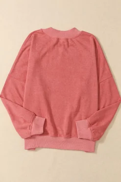 Hot Dear-Lover Drop Shoulder Crew Neck Pullover Sweatshirt Fiery Red
