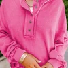 New Dear-Lover Drop Shoulder Henley Buttons Sweatshirt Strawberry Pink