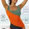 Fashion Dear-Lover Color Block Padded Square Neck One Piece Swimsuit Duffel Green