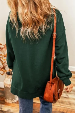 New Dear-Lover Oversized Drop Shoulder Split Hem Sweatshirt Duffel Green