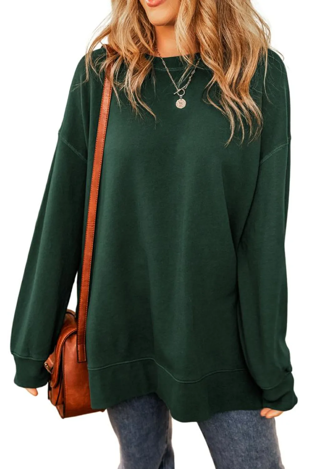 New Dear-Lover Oversized Drop Shoulder Split Hem Sweatshirt Duffel Green