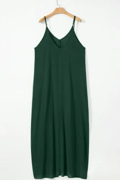 Discount Dear-Lover Spaghetti Straps Pocketed Slouchy Maxi Dress Duffel Green