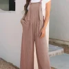 Discount Dear-Lover Corded Adjustable Straps Wide Leg Loose Overall DUNE