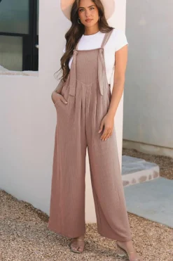 Discount Dear-Lover Corded Adjustable Straps Wide Leg Loose Overall DUNE
