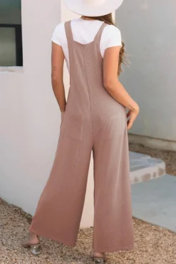 Discount Dear-Lover Corded Adjustable Straps Wide Leg Loose Overall DUNE