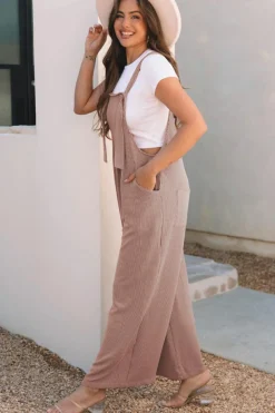 Discount Dear-Lover Corded Adjustable Straps Wide Leg Loose Overall DUNE