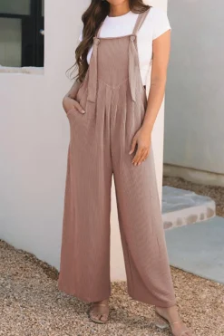 Discount Dear-Lover Corded Adjustable Straps Wide Leg Loose Overall DUNE