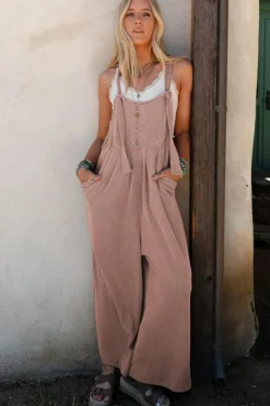 Discount Dear-Lover Corded Adjustable Straps Wide Leg Loose Overall DUNE