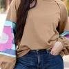 New Dear-Lover Flower Patchwork Raglan Sleeve Exposed Seam Oversized Top DUNE