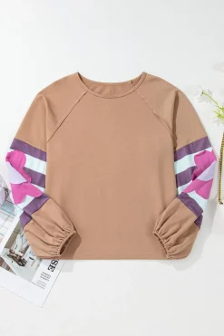 New Dear-Lover Flower Patchwork Raglan Sleeve Exposed Seam Oversized Top DUNE