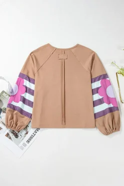 New Dear-Lover Flower Patchwork Raglan Sleeve Exposed Seam Oversized Top DUNE