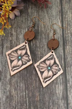 Sale Dear-Lover Western Floral Wooden Dangle Earrings DUNE
