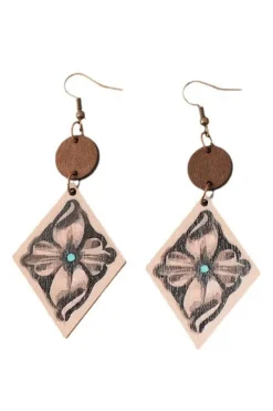 Sale Dear-Lover Western Floral Wooden Dangle Earrings DUNE