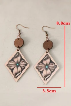 Sale Dear-Lover Western Floral Wooden Dangle Earrings DUNE