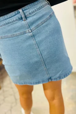 Clearance Dear-Lover Acid Wash Bowknot Details High Waist Denim Skirt Dusk Blue