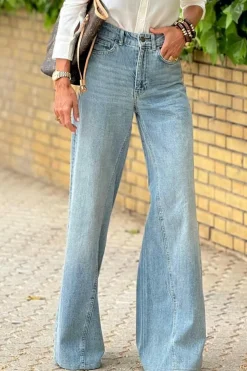 Discount Dear-Lover Acid Wash Extra Wide Leg High Waist Long Jeans Dusk Blue