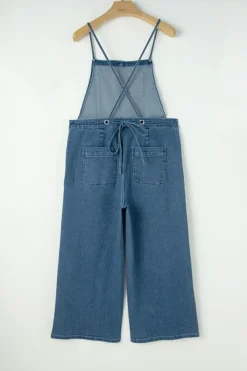 Discount Dear-Lover Adjustable Tie Straps Cropped Wide Leg Denim Overalls Dusk Blue