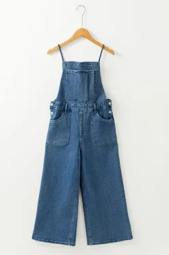 Discount Dear-Lover Adjustable Tie Straps Cropped Wide Leg Denim Overalls Dusk Blue