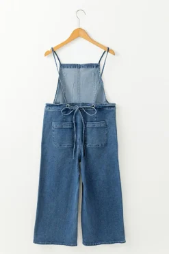 Discount Dear-Lover Adjustable Tie Straps Cropped Wide Leg Denim Overalls Dusk Blue