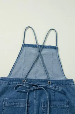 Discount Dear-Lover Adjustable Tie Straps Cropped Wide Leg Denim Overalls Dusk Blue
