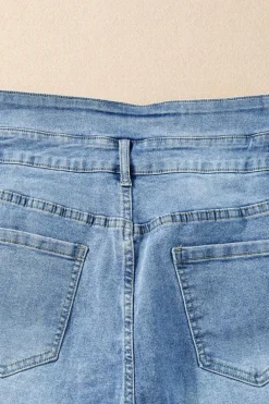 Hot Dear-Lover Button Fly High Waist Roll Edge Denim Shorts Dusk Blue