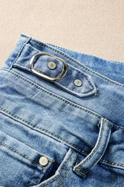 Hot Dear-Lover Button Fly High Waist Roll Edge Denim Shorts Dusk Blue
