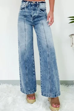 Hot Dear-Lover Central Seamed Wide Leg High Waist Jeans Dusk Blue