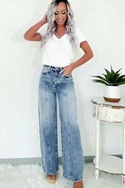 Hot Dear-Lover Central Seamed Wide Leg High Waist Jeans Dusk Blue