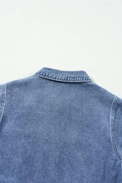 Discount Dear-Lover Chest Pocket Front Buttoned Folded Edge Denim Short Sleeve Romper Dusk Blue