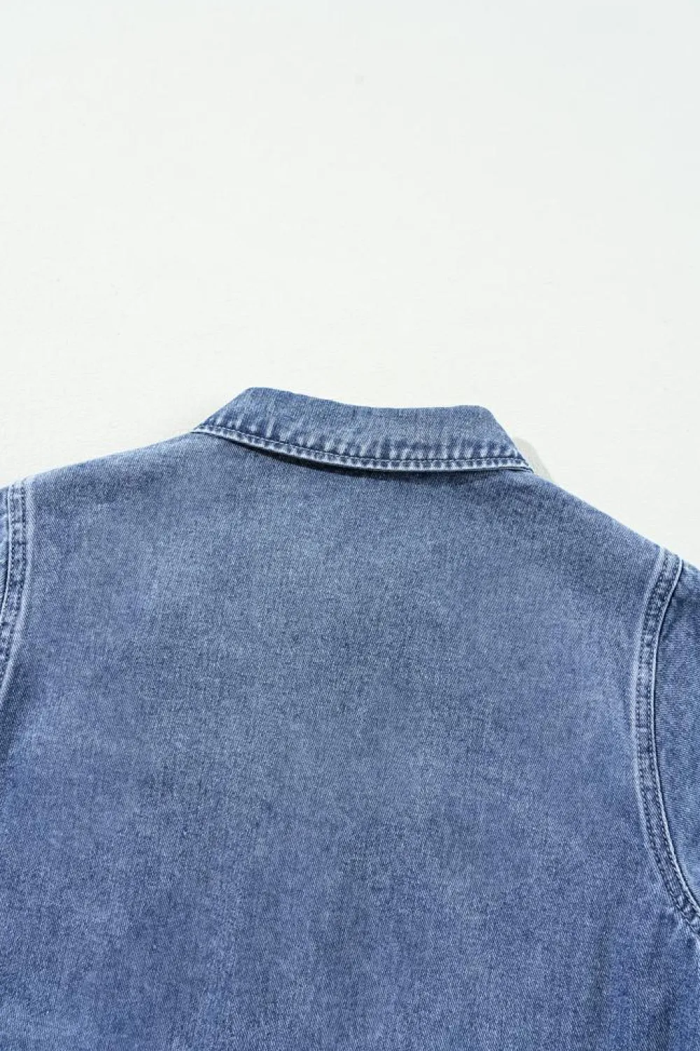 Discount Dear-Lover Chest Pocket Front Buttoned Folded Edge Denim Short Sleeve Romper Dusk Blue