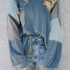 Online Dear-Lover Colorblock Stitching Patchwork Buttoned Long Sleeve Top Dusk Blue