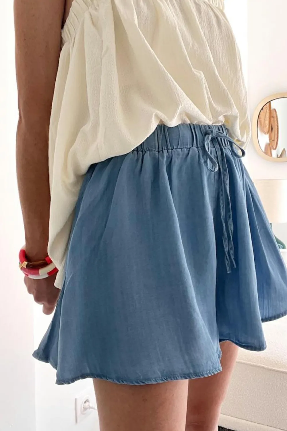 Sale Dear-Lover Drawstring Elastic Waist Wide Leg Denim Shorts Dusk Blue