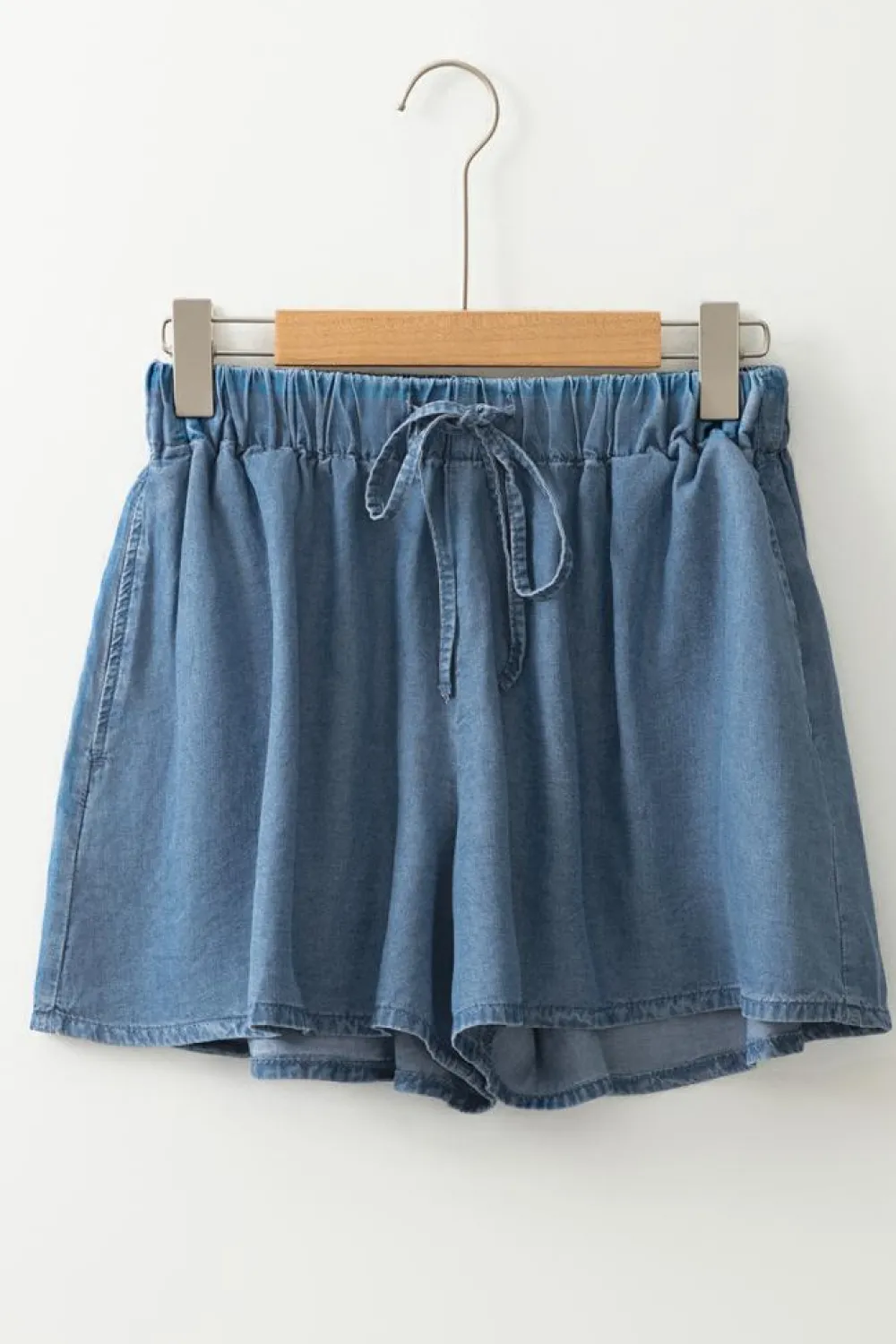 Sale Dear-Lover Drawstring Elastic Waist Wide Leg Denim Shorts Dusk Blue