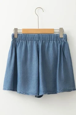 Sale Dear-Lover Drawstring Elastic Waist Wide Leg Denim Shorts Dusk Blue