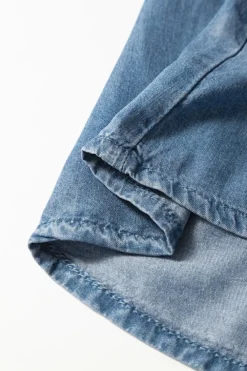 Sale Dear-Lover Drawstring Elastic Waist Wide Leg Denim Shorts Dusk Blue