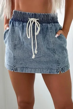 New Dear-Lover Drawstring High Waist Pocketed Denim Shorts Dusk Blue