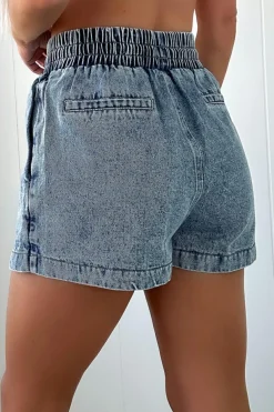 New Dear-Lover Drawstring High Waist Pocketed Denim Shorts Dusk Blue