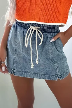 New Dear-Lover Drawstring High Waist Pocketed Denim Shorts Dusk Blue