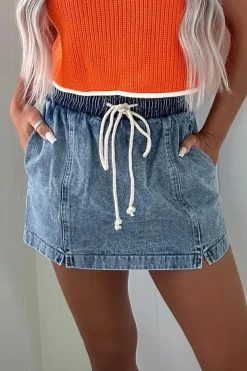 New Dear-Lover Drawstring High Waist Pocketed Denim Shorts Dusk Blue