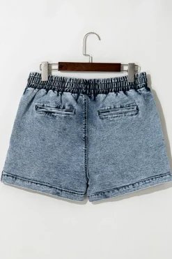 New Dear-Lover Drawstring High Waist Pocketed Denim Shorts Dusk Blue