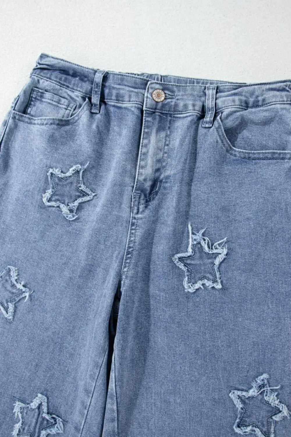 Fashion Dear-Lover Foiled Star Patchwork Straight Leg Loose Jeans Dusk Blue