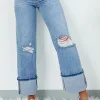 Fashion Dear-Lover High Rise Asymmetric Button Zip Fly Ripped Jeans Dusk Blue