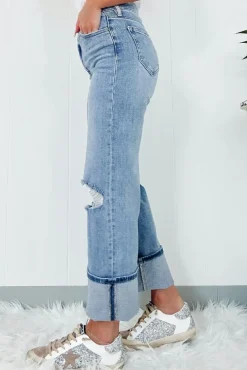 Fashion Dear-Lover High Rise Asymmetric Button Zip Fly Ripped Jeans Dusk Blue