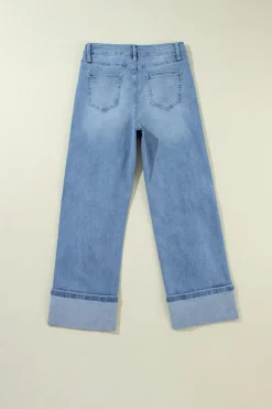 Fashion Dear-Lover High Rise Asymmetric Button Zip Fly Ripped Jeans Dusk Blue