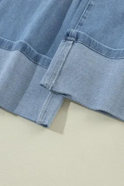 Fashion Dear-Lover High Rise Asymmetric Button Zip Fly Ripped Jeans Dusk Blue