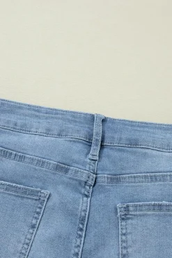 Fashion Dear-Lover High Rise Asymmetric Button Zip Fly Ripped Jeans Dusk Blue