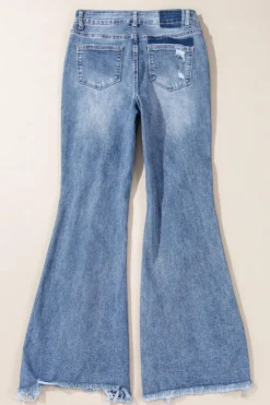 Sale Dear-Lover High Rise Ripped Distressed Hem Flared Jeans Dusk Blue