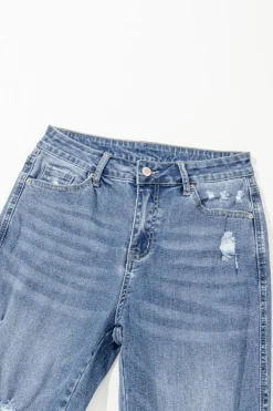 Sale Dear-Lover High Rise Ripped Distressed Hem Flared Jeans Dusk Blue